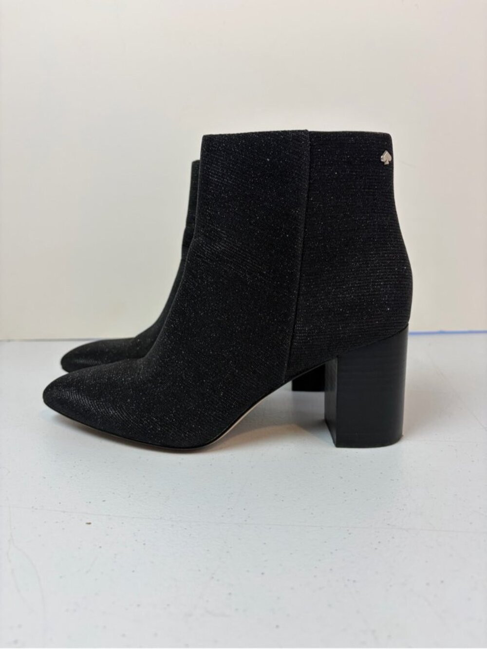 KATE SPADE GISELLE BLACK METALLIC HEEL ANKLE BOOTIE BOOTS WOMENS POINTY TOE 6B